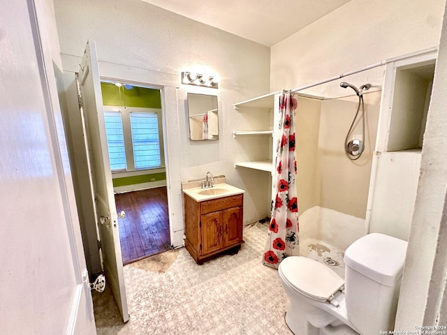 1244 Rigsby Ave, San Antonio, TX 78210 - full bath featuring vanity, toilet, and a shower with shower curtain