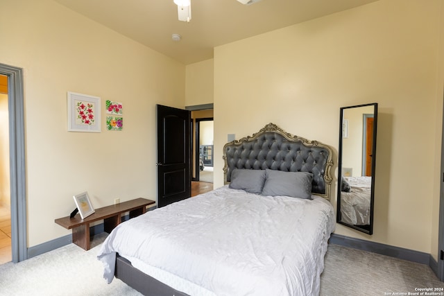 bedroom featuring ceiling fan and carpet floors