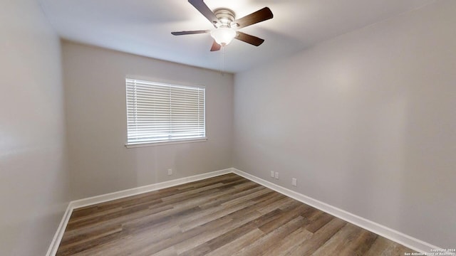 unfurnished room with wood-type flooring and ceiling fan