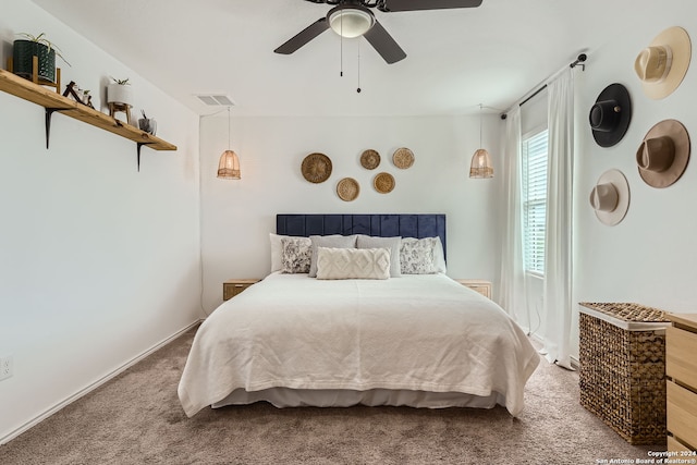 bedroom featuring carpet and ceiling fan