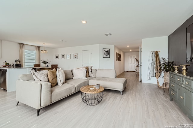 living room with light wood-type flooring