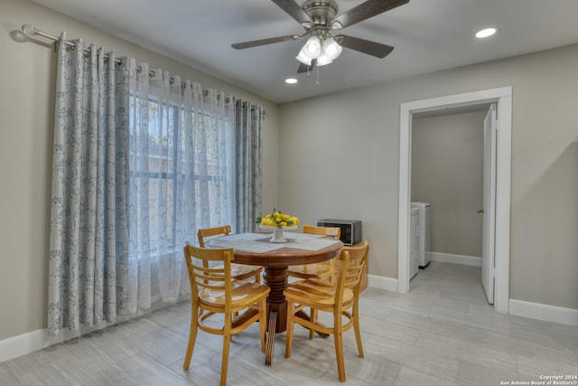 dining area with ceiling fan