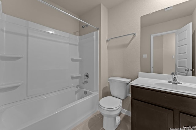 full bathroom featuring vanity, toilet, tile patterned flooring, and shower / bathing tub combination