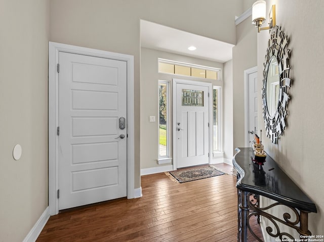 foyer entrance featuring dark hardwood / wood-style floors