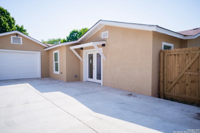 exterior space featuring a garage