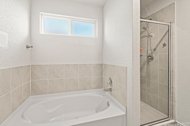 bathroom with shower with separate bathtub