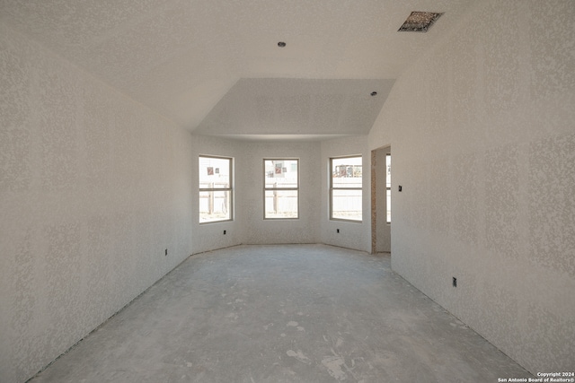 spare room featuring lofted ceiling