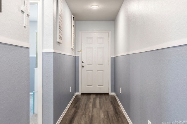 corridor featuring dark wood-type flooring