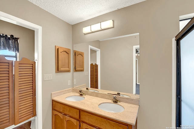 bathroom with vanity and a textured ceiling