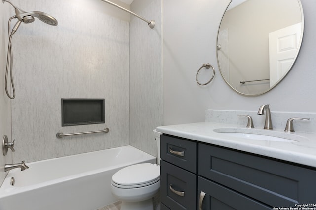 full bathroom with shower / tub combination, vanity, and toilet