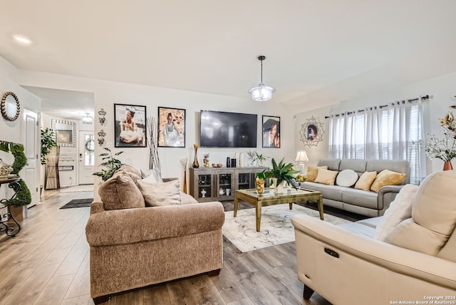 living room with hardwood / wood-style flooring