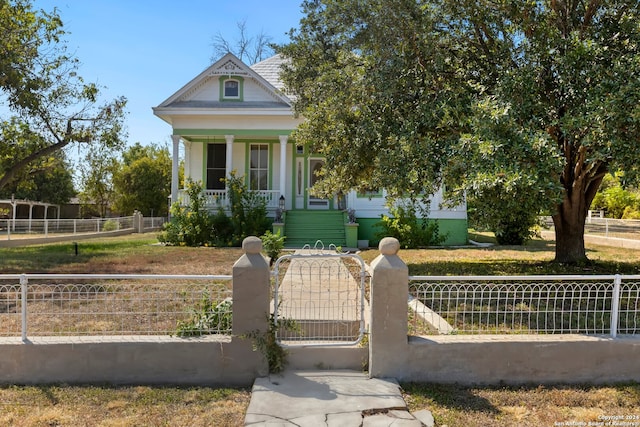 neoclassical home with a porch