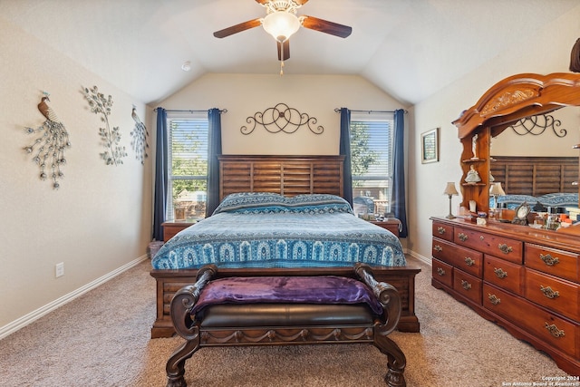 5018 Italica Rd, San Antonio, TX 78253 - bedroom with carpet floors, baseboards, vaulted ceiling, and ceiling fan