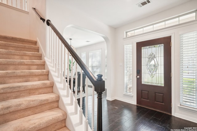 foyer entrance with dark wood-type flooring