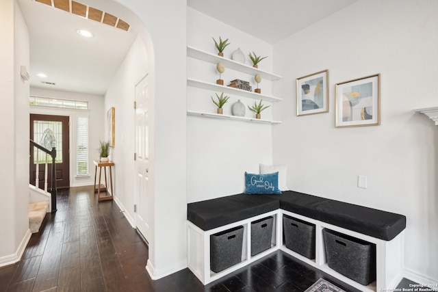 interior space with dark wood-type flooring