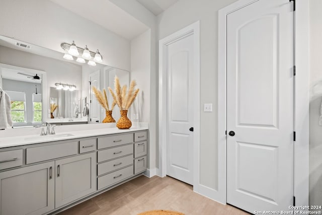 bathroom featuring hardwood / wood-style flooring and vanity