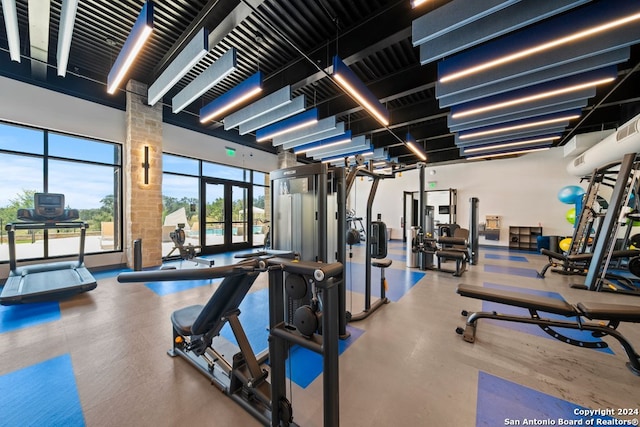 exercise room with french doors