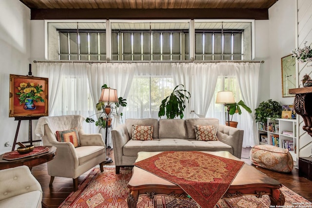 interior space featuring beam ceiling