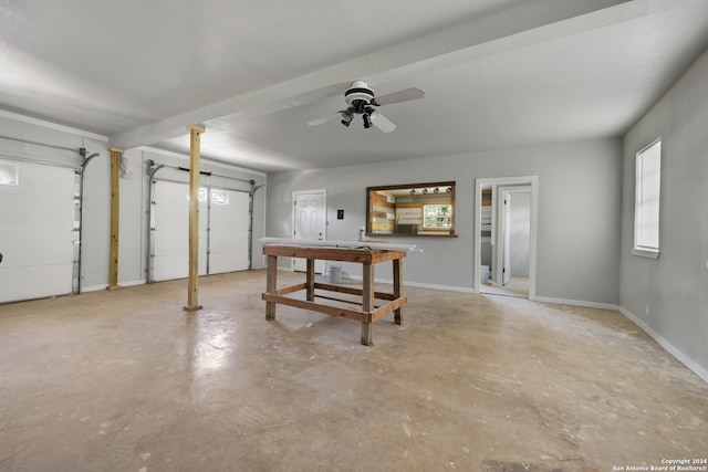 basement with ceiling fan