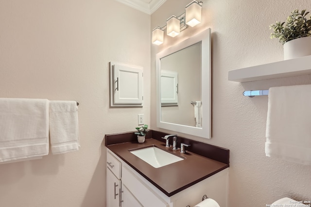 bathroom featuring ornamental molding and vanity