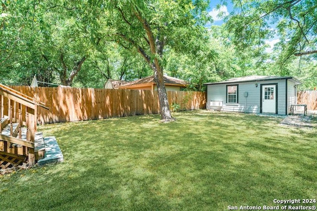 341 Lone Star, San Antonio, TX 78204 - view of yard with a fenced backyard and an outbuilding
