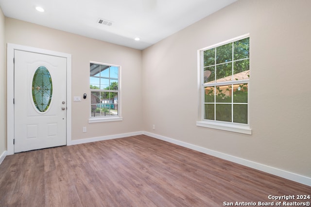 entryway with hardwood / wood-style floors