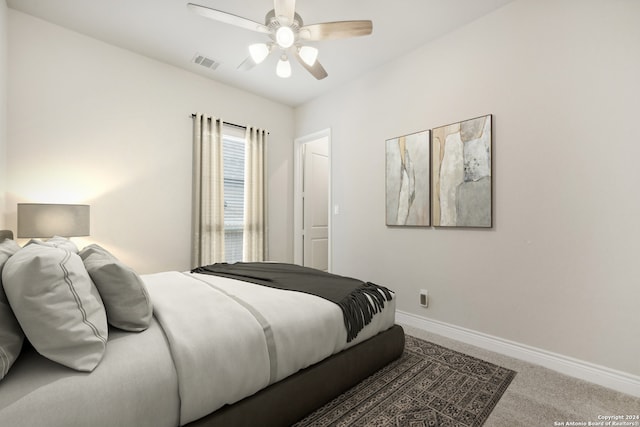 bedroom featuring carpet flooring and ceiling fan