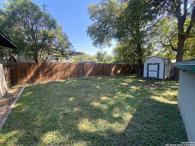 view of yard featuring a shed