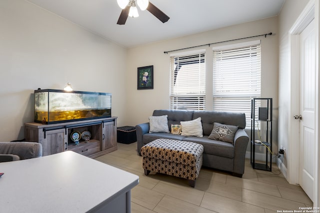 living room featuring ceiling fan