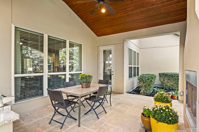 exterior space featuring ceiling fan