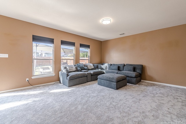 living room featuring light carpet