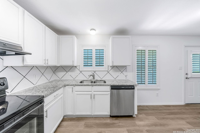 kitchen featuring black range with electric stovetop, sink, a healthy amount of sunlight, and stainless steel dishwasher