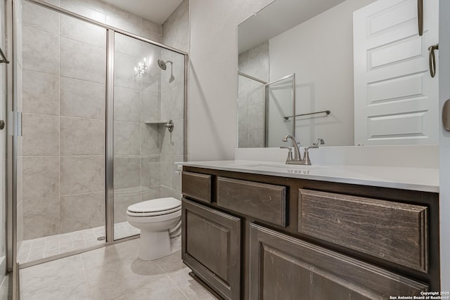 5014 Estates Oak Way, San Antonio, TX 78263 - full bathroom with a shower stall, toilet, tile patterned floors, and vanity