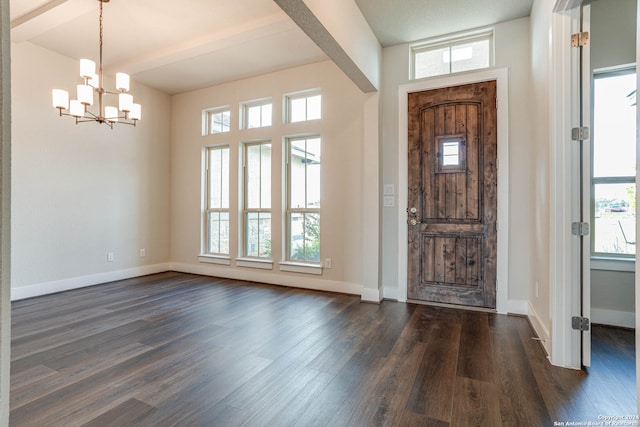 foyer with a wealth of natural light and dark hardwood / wood-style flooring