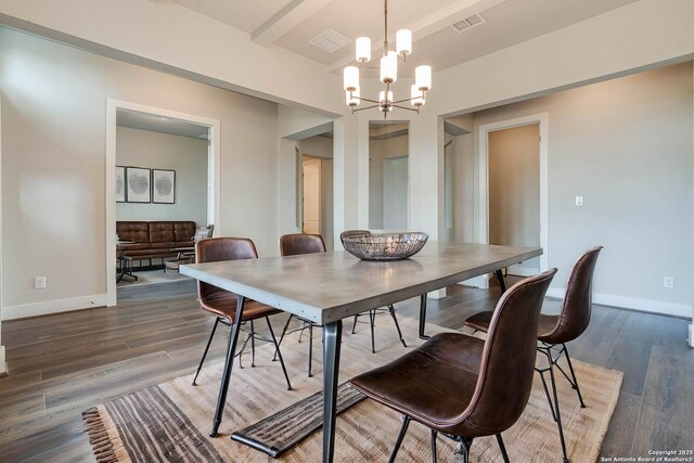 5306 Estates Oak Way, San Antonio, TX 78263 - unfurnished dining area with an inviting chandelier and dark hardwood / wood-style flooring