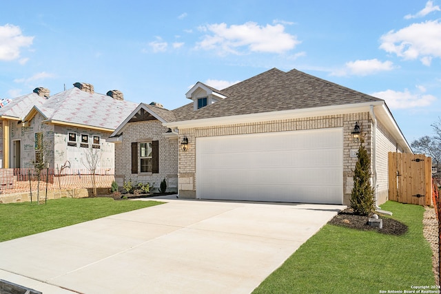 view of front facade with a front yard and a garage