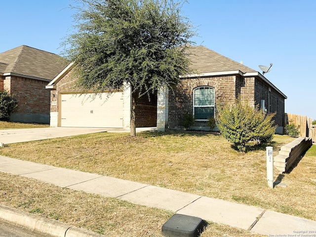 280 Crysanthemum, New Braunfels, TX 78130 - view of front of house featuring brick siding, a front lawn, an attached garage, and driveway
