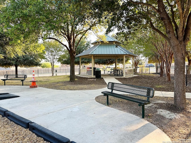 view of property's community featuring a gazebo and a patio area