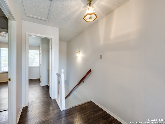 corridor featuring dark hardwood / wood-style floors and a textured ceiling