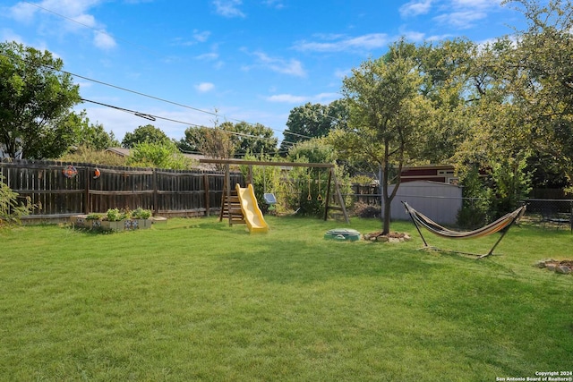 view of yard featuring a playground