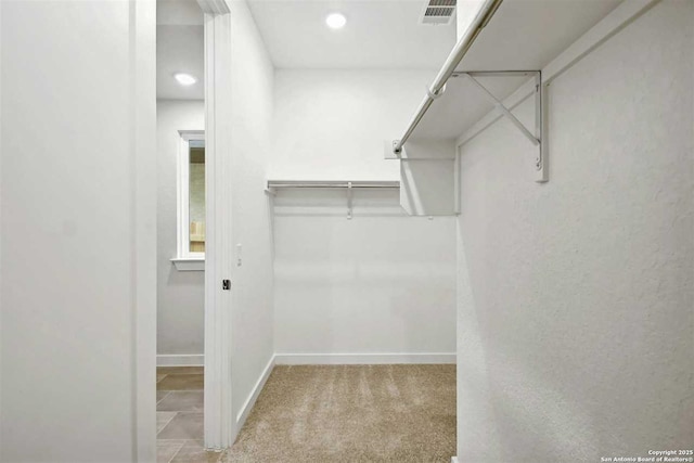 spacious closet with light colored carpet