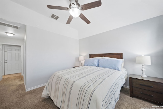 bedroom featuring carpet flooring and ceiling fan