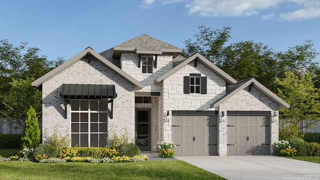 view of front of home featuring a garage and a front lawn