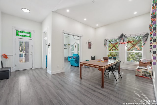 office area with hardwood / wood-style floors