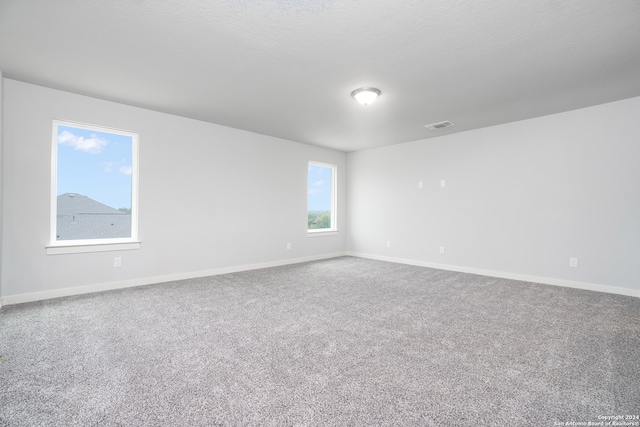 empty room with carpet flooring and a textured ceiling