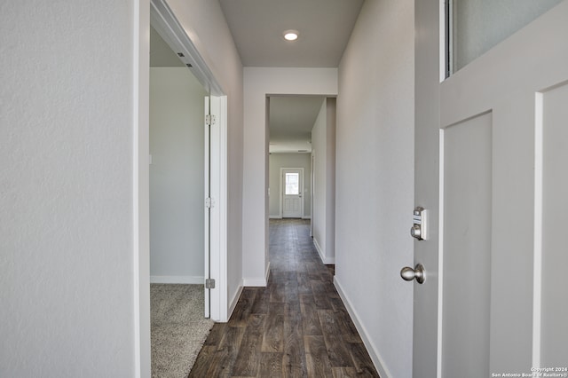 hallway featuring dark wood-type flooring