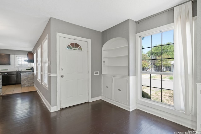 foyer with dark hardwood / wood-style floors