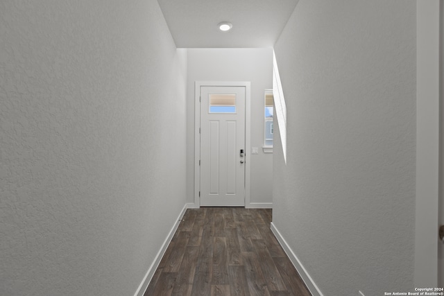 hall with dark wood-type flooring