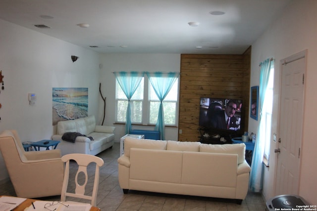 living room featuring light tile patterned floors