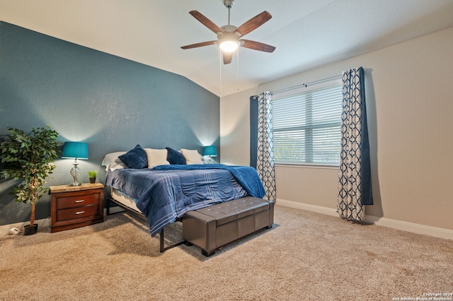 232 Wickersham, Boerne, TX 78015 - carpeted bedroom with vaulted ceiling, baseboards, and a ceiling fan